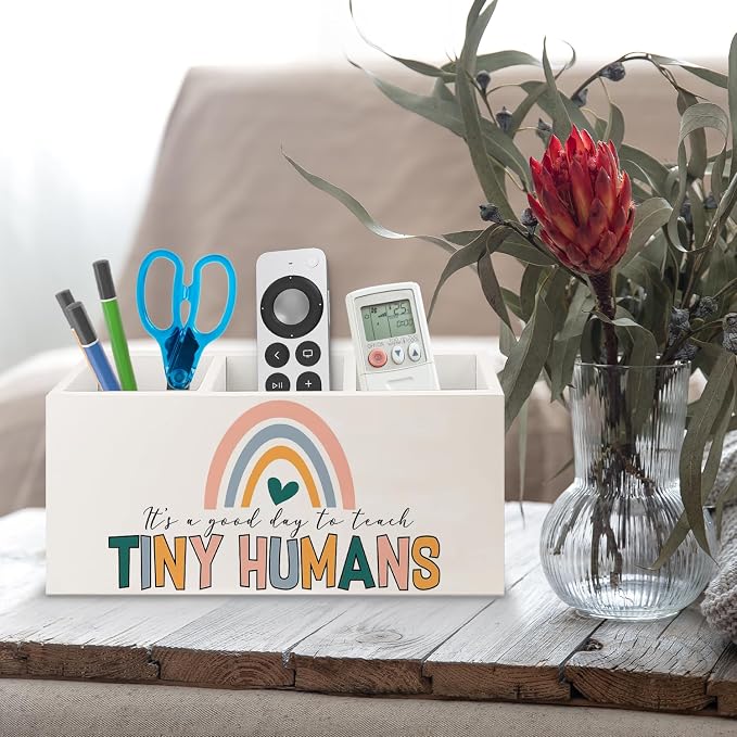 Teacher Appreciation Gifts, Boho Rainbow Teacher Wooden Pen Pencil Holder for Office Desk, Back to School Supplies Gifts for Teachers, It's a Good Day to Teach Tiny Humans