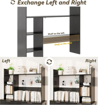 FTZxHKLX Desktop Bookshelf, Wood Desk Organizer Hutch with 3 Shelves for Computer Desk, 37.4'' Multipurpose Display Rack with Storage for College Dorm Office Home, Black