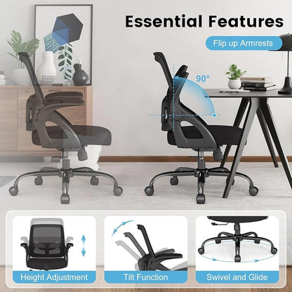 AnyGod Big and Tall Office Chair 400lbs Heavy Duty, Ergonomic Mesh Desk Chair with Flip Up Arms, Wide Seat Computer Task Chair with Lumbar Support, Swivel Executive Chair for Home Office