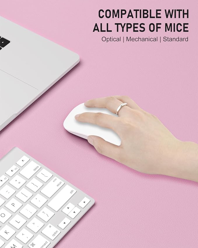 Desk Pad, 23.6" x 13.8" PU Leather Non-Slip Desk Mat Large Mouse Pad for Desktop, Waterproof Laptop Computer Writing Mat for Office, Home, Work, Gaming, Pink