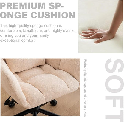 Home Office Desk Chair, Modern Tufted Chenille Vanity Chair, Adjustable Upholstered Swivel Computer Chairs for Bedroom, Living Room, Beige