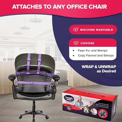 Black Fur: The Original Office Chair Blanket by SnuggleBack; Cozy Comfy Office Desk Chair Wrap Attaches for Hands-Free Warmth. Stay Warm In The Winter or Summer. (Black Faux Fur)
