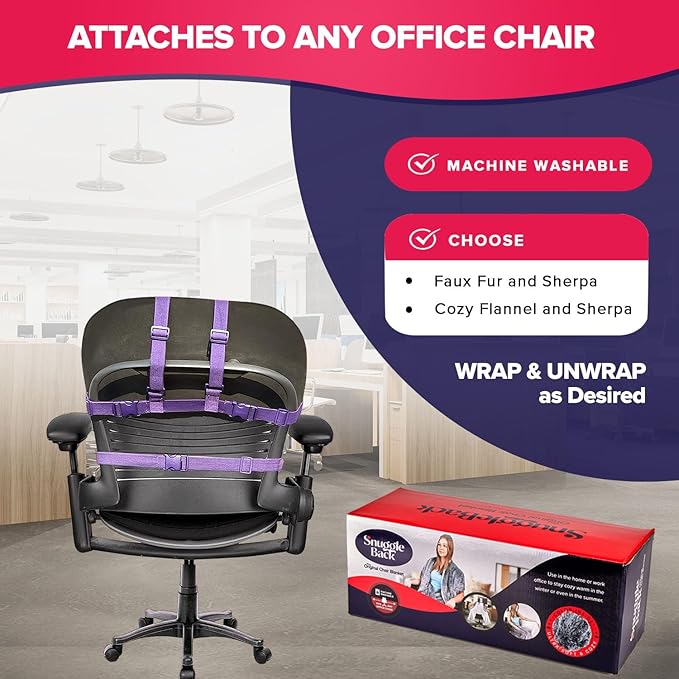 The Original Office Chair Blanket by SnuggleBack; Cozy Comfy Office Desk Chair Wrap Attaches for Hands-Free Warmth. Stay Warm In The Winter or Summer. (Raspberry Pattern Fleece)