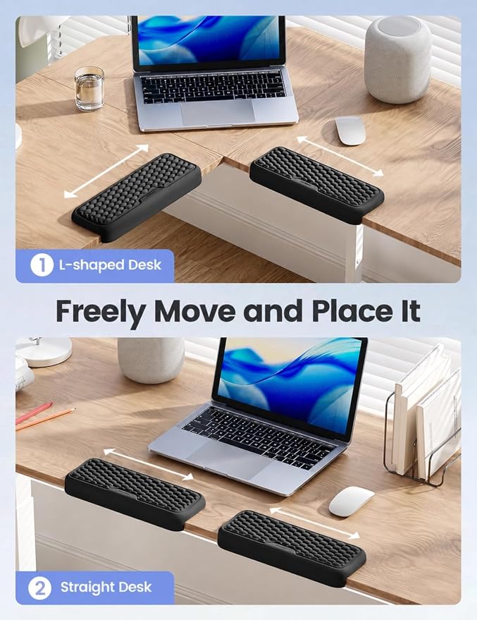 Vaydeer 2Pcs Elbow Rest Pad, L-Shaped Arm Rest Elbow Pad, Desk Edge Cushion, Ergonomic Memory Foam Wrist Rest Support Keyboard Mouse Padding for Palm Hand Office Computer Home Gaming Accessories-Black