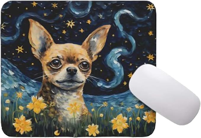 Starry Night Dog Mouse Pad for Home Office Gaming Working Desk Computer Desktop Accessories Non-Slip Rubber Mouse Pad for Dog Lovers (Chihuahua)