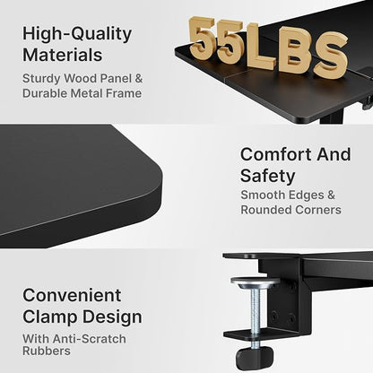 PEGZONE Desk Extender Tray, 28" x 12", with Storage Drawer, Large, Black | Desk Extension, Clamp on Desk Shelf, Clamp On Keyboard Tray for Office and Home, Workstation Organizer