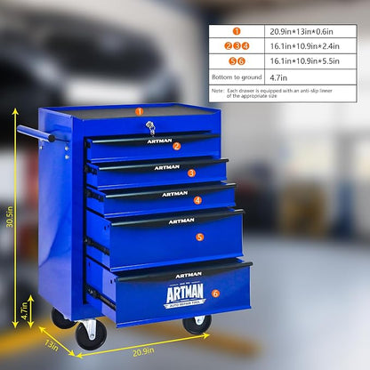 RYH 5 Drawers Rolling Tool Chest - 13" D x 20.9" W x 30.5" H Heavy Duty Mobile Tool Cart with Locking Wheels & Ball Bearing Drawers, Garage Tool Storage Cabinet (Blue, 5 Drawers)