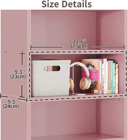 ALISENED 5-Tier Bookcase, Open Bookshelves and Bookcases with Storage Shelves, Floor Standing Unit, Display Storage Shelves for Bedroom Library Living Room Home Office, Pink