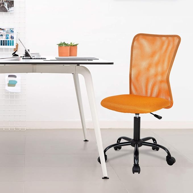 FDW Home Office Chair Mid Back Mesh Desk Chair Armless Computer Ergonomic Task Rolling Swivel Chair Back Support Adjustable Modern with Lumbar Support,Orange