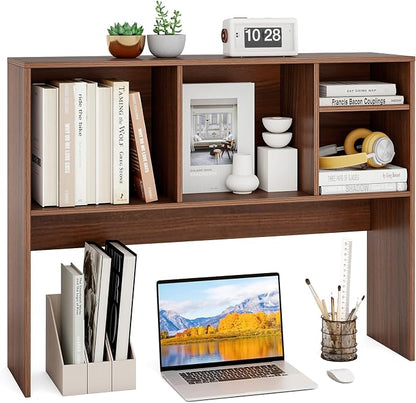 GOFLAME 4 Cubes Desktop Bookshelf, 37” Tabletop Wood Desk Shelf for Computer Monitor, Modern Countertop Desk Display Hutch Storage Organizer Shelf for Home Office, Dorm, Study, Walnut