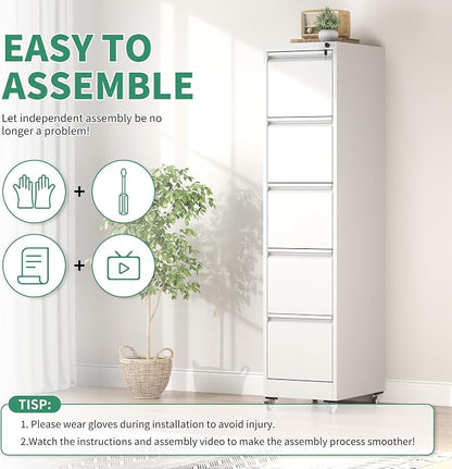 5 Drawer Mobile File Cabinet, Under Desk File Cabinet,Metal Filing Cabinets with Lock for Home Office Organizer Letter/Legal/A4,Require Assembly (Black)