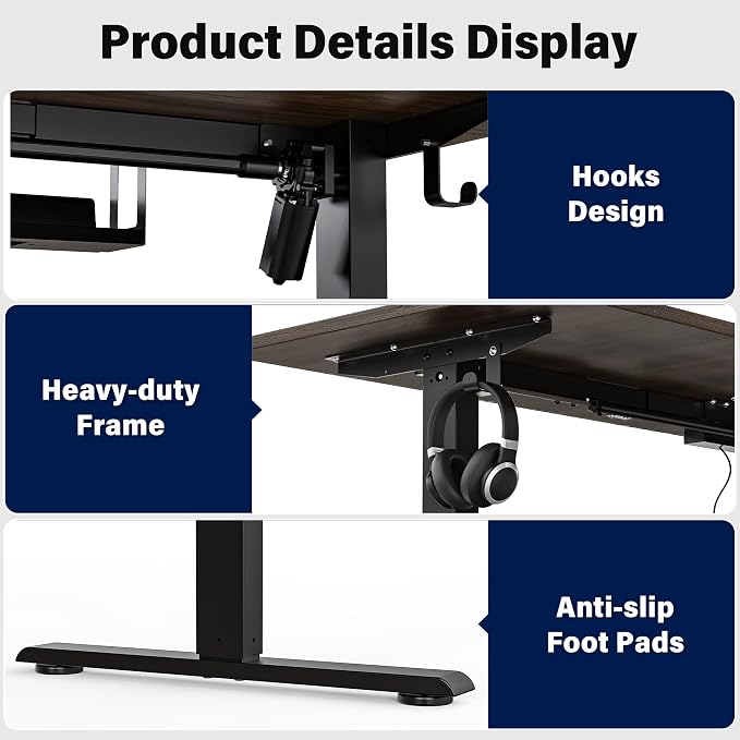 63 x 55 inch L-Shaped Standing Desk, Corner Computer Desk, Electric Standing Desk Adjustable Height, Sit to Stand Ergonomic Workstation for Home Office, Dark Walnut