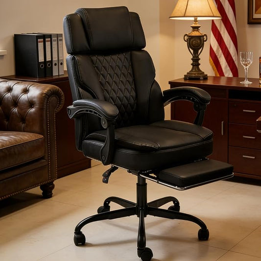 ECOTOUGE Executive Office Chair, Ergonomic Big and Tall Desk Chair with Adjustable Headrest,High PU Leather Comfy Heavy Duty Computer Chair with Foot Rest, Black