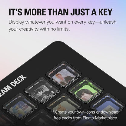 Elgato Stream Deck Scissor Keys Workflow Controller | Tactile, responsive macro keys, Monitor CPU, GPU, ping, FPS, LED-lit icons, Regular plugin updates, Windows and macOS