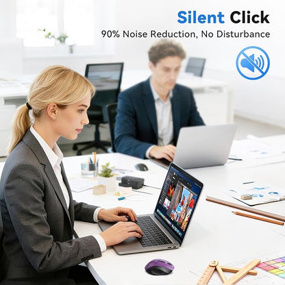 TECKNET Wireless Mouse for Laptop, (BT5.2/3.0 & 2.4G) Bluetooth Wireless Mouse, Silent Click, 5-Level Adjustable DPI, Ergonomic Portable Computer Mice for Laptop, PC, MacBook, Chromebook