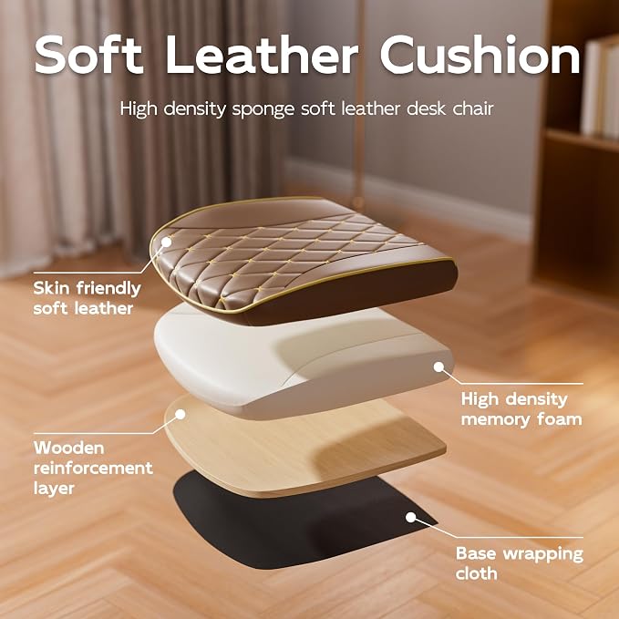 HomeZeer Brown Office Chair, Luxury Leather Executive Desk Chair | Elegant Timeless Appeal, Vintage Mid Back Styling with Wheels and Padded Arms, Thick High Density Foam Comfort