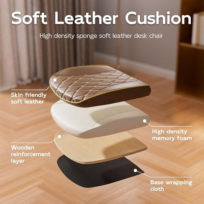 HomeZeer Brown Office Chair, Luxury Leather Executive Desk Chair | Elegant Timeless Appeal, Vintage Mid Back Styling with Wheels and Padded Arms, Thick High Density Foam Comfort