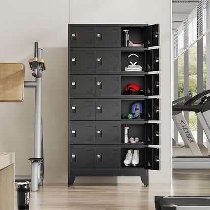 Metal Lockers for Employees-18 Doors Storage Locker with Shelves and Lockable Steel Cabinet for School,Gym,Office,Staff,Assembly Required,Black