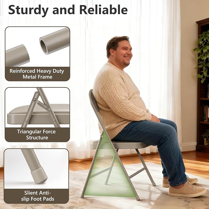 10 Pack Folding Chairs, PU Leather Folding Dining Chairs with Padded Cushion Seat & Back, Indoor Outdoor Folding Chair Set for Home Office, Parties, Events, Wedding, Extra Guest Seating
