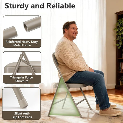 10 Pack Folding Chairs, PU Leather Folding Dining Chairs with Padded Cushion Seat & Back, Indoor Outdoor Folding Chair Set for Home Office, Parties, Events, Wedding, Extra Guest Seating