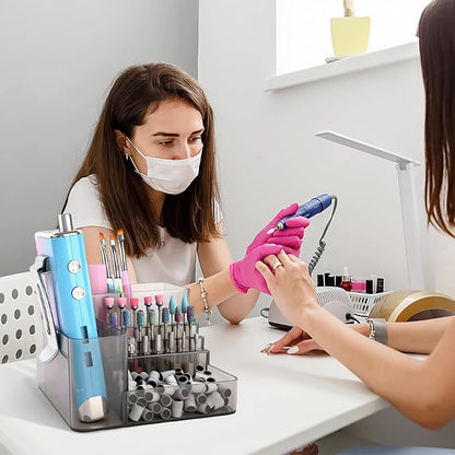 Nail Drill Holder, 21 Holes Nail Drill Machine & Bits Storage Box, Acrylic Nail Drill Bit Holder Professional Nail Tools Organizer, Nail Desk Organizer for Nail Tech (Gray)