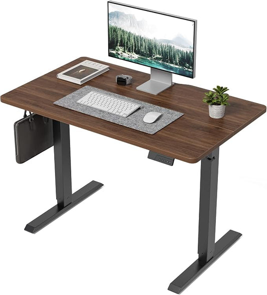 DESINO Standing Desk, 32 × 19 Inches Electric Height Adjustable, Sit and Stand Up, Computer Office Desk with Splice Board, Black Frame/Black Walnut TOP