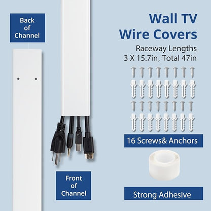 47in TV Cord Hider, YCLYC Cord Hider for Wall Mount TV, Large Cable Hider, Paintable Wire Covers for Cords, Cable Management Cord Organizer, Wire Hiders for TV on Wall 3*L15.7in W2in H0.7in, Black
