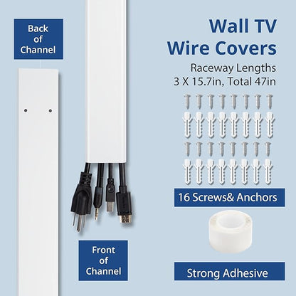 47in(3 x L15.7in) TV Cord Hider, YCLYC Cord Hider for Wall Mount TV, Large Cable Hider, Paintable Wire Covers for Cords, Cable Management Cord Organizer, Wire Hiders for TV on Wall W2 x H0.7in, Beige