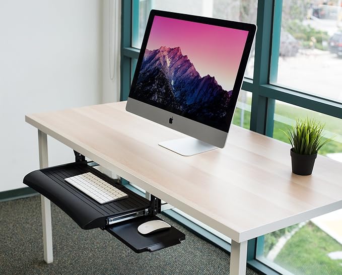 Mount-It! Keyboard Tray Under Desk with Adjustable Mouse Platform – Easy-Glide Sliding Drawer Under Desk Slide Out – Ergonomic Under Key Board Shelf for Office, Gaming, and Workstations