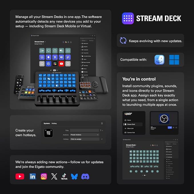 Elgato Stream Deck + XL Control Platform, Dials, Touch Strip | 36 customizable macro keys, Six multifunction dials, Touch strip display, Hundreds of integrations, USB-C for PC and Mac