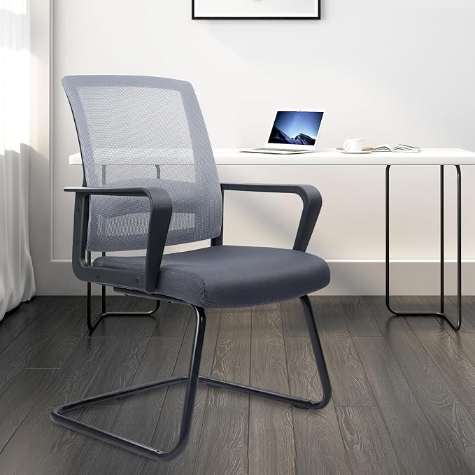 CLATINA Office Guest Chair with Lumbar Support and Mid Back Mesh Space Air Grid Series for Reception Conference Room Gray 2 Pack