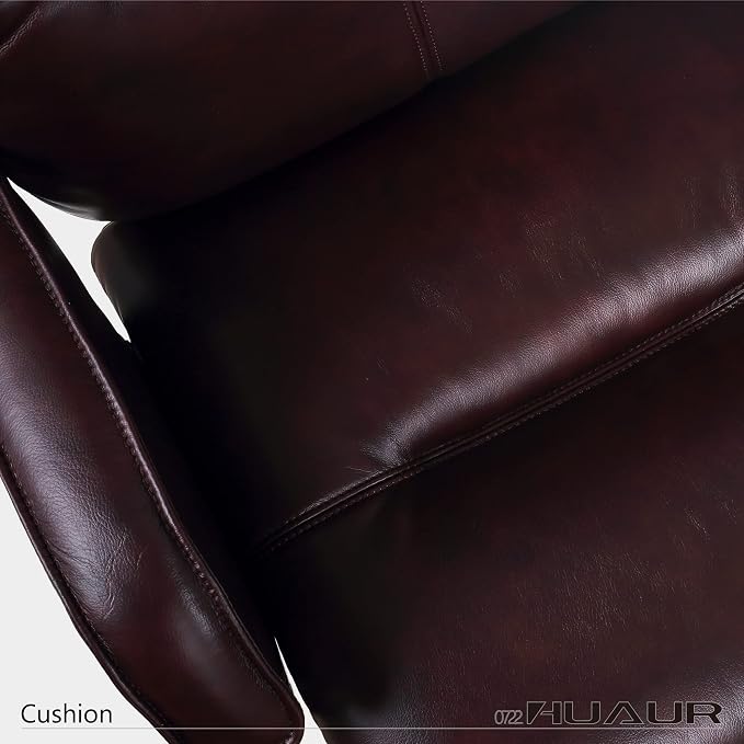 Genuine Leather Modern Executive Chair High-Back Support 90 to 150 Degrees Tilt and Upholstered Home Desk Chair with Base 360LB Capacity Swivel Computer Office Chair (Brown)
