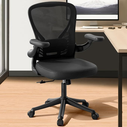 Ollega Computer Desk Chair with Wheels, Mesh Office Chair with Flip Up Arms, Adjustable Lumbar Support, Swivel Desk Chair Comfy, Black