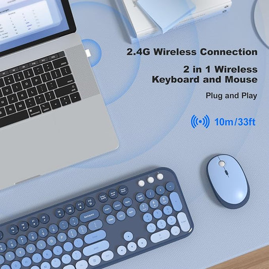 MOFII Wireless Keyboard and Mouse Combo,2.4G Typewriter Keyboard Quiet Mice | Retro Full Size Computer Keyboards, Cute Mouse, USB Dongle Plug and Play, for PC,Laptop,Desktop,Windows (Sea Blue Gradient)