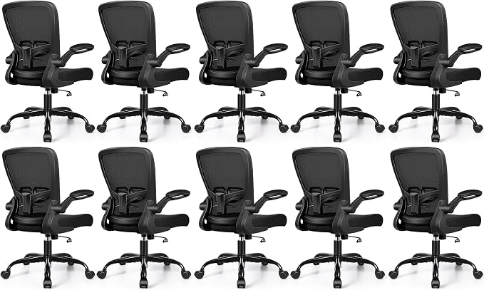 FelixKing Office Chair, Ergonomic Desk Chair with Adjustable Height and Lumbar Support Swivel Lumbar Support Desk Computer Chair with Flip up Armrests for Conference Room (Black),Pack of 10