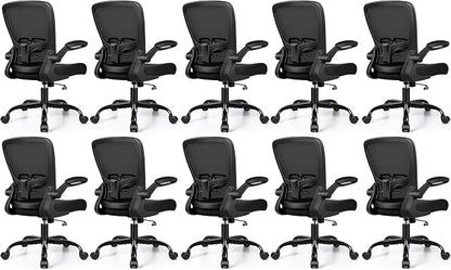 FelixKing Office Chair, Ergonomic Desk Chair with Adjustable Height and Lumbar Support Swivel Lumbar Support Desk Computer Chair with Flip up Armrests for Conference Room (Black),Pack of 10