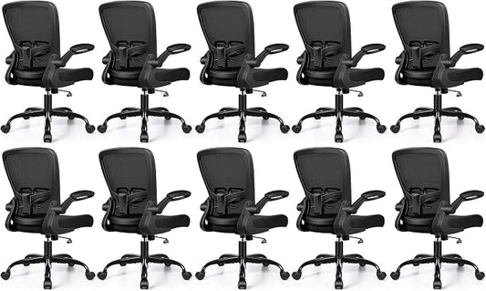 FelixKing Office Chair, Ergonomic Desk Chair with Adjustable Height and Lumbar Support Swivel Lumbar Support Desk Computer Chair with Flip up Armrests for Conference Room (Black),Pack of 10