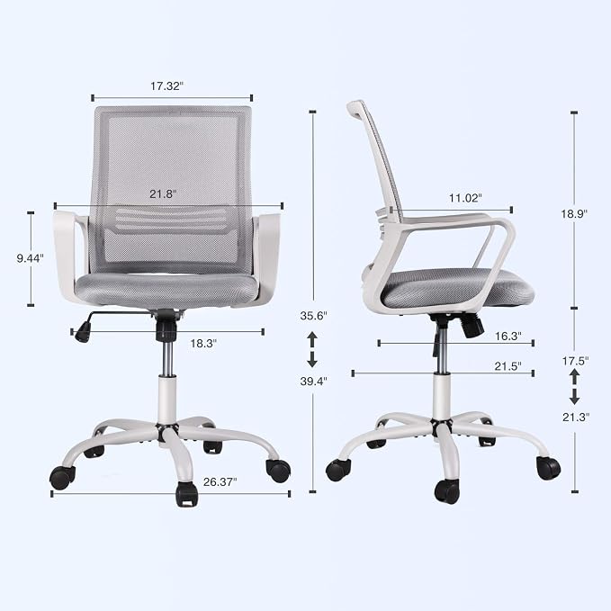 Office Chair Ergonomic Mesh Chair Computer Desk Chair Executive Home Office Chairs with Lumbar Support Armrest Rolling Swivel Adjustable Mid Back Grey