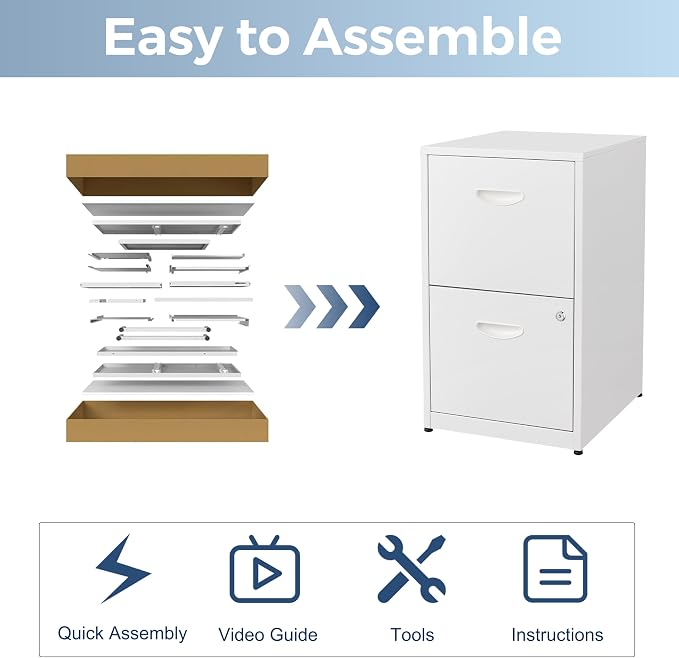 UNICOLY 2 Drawer File Cabinet with Lock, Metal File Cabinets for Home Office, Under Desk Storage, Printer Stand, Office File Cabinets for Letters and File Boxes, Assembly Required, White