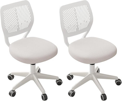 JPBSTO Armless Desk Chair, Height Adjustable Swivel Office Rolling Task Chairs with Soft Mesh Padded Cushion, Ergonomic Small Study Computer Chair for Girls Boys Teens (White, 2PCS)