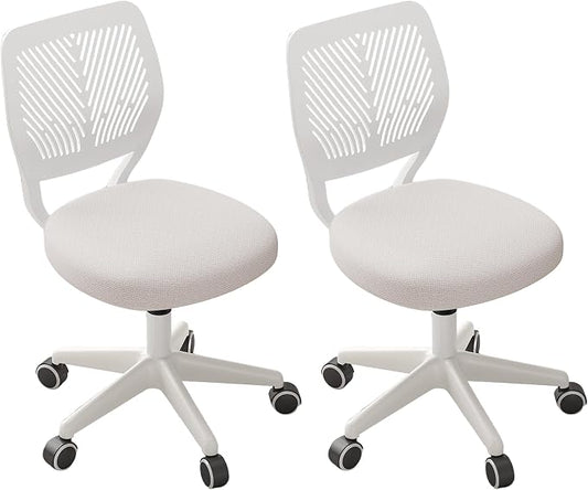 JPBSTO Armless Desk Chair, Height Adjustable Swivel Office Rolling Task Chairs with Soft Mesh Padded Cushion, Ergonomic Small Study Computer Chair for Girls Boys Teens (White, 2PCS)