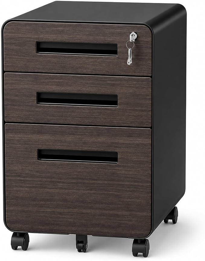 SAWJEC 3 Drawer File Cabinet with Lock, Rolling Printer Stand Under Desk, Fully Assembled Mobile Filing Cabinet fits Legal/Letter Size, Black Home Office Storage, 18" D x 167" W x 23" H