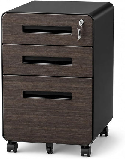 SAWJEC 3 Drawer File Cabinet with Lock, Rolling Printer Stand Under Desk, Fully Assembled Mobile Filing Cabinet fits Legal/Letter Size, Black Home Office Storage, 18" D x 167" W x 23" H
