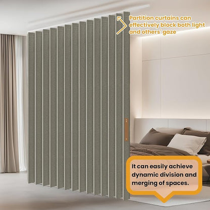 JILRON Folding Accordion Partition Divider with Ceiling Track - Hanging Room Curtain, Quick Setup(Grey 180" W x 84" L-Pack of 1)