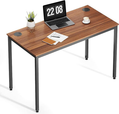 EUREKA ERGONOMIC 47 Inch Teak Home Office Computer Desk, Simple Modern Sturdy Work Study Writing PC Gaming Table for Large Space Adults Teens Kids Sewing Bedroom Kitchen Dinning Room, Black Metal Legs