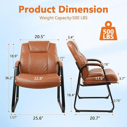 CLATINA Big & Tall 500 lb. Guest Chair, PU Leather Office Reception Chairs with Sled Base, Desk Chair No Wheels for Waiting Room Conference Lobby Computer Living Room, Brown, 6 Pack