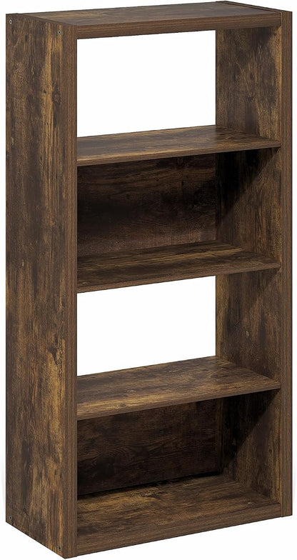 Furinno Viola Book Shelf, 4-Tier Bookshelf, Extra Thick Frame Bookcase with Open Shelf, Open Back Design, 11.3" x 23.2" x 45.4", for Living Room, Bedroom, Home Office, Amber Pine
