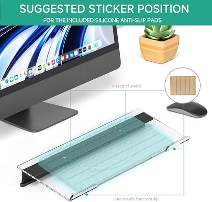 Ergonomic Computer Keyboard Stand - Adjustable Keyboard Riser Tilt Clear and Black Acrylic Keyboard Tray Non-Slip Elevated Typing Key Board Holder Lift for Home Office Desk Accessories