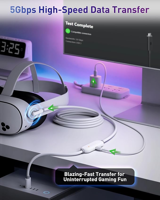 Maxonar VR Charging Link Cable 16FT (Next-Gen Chip) Compatible with Meta Quest 3S/Quest 3/Oculus Quest 2/Pico 4 Accessories and PC/SteamVR/Phones, Awesome Gift-5Gbps USB 3.0 to USB C Cable-White