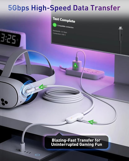 Maxonar VR Charging Link Cable 16FT (Next-Gen Chip) Compatible with Meta Quest 3S/Quest 3/Oculus Quest 2/Pico 4 Accessories and PC/SteamVR/Phones, Awesome Gift-5Gbps USB 3.0 to USB C Cable-White
